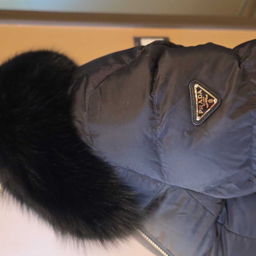 PRADA Black Down Puffer Jacket with Fur Collar - Picture 3 of 16